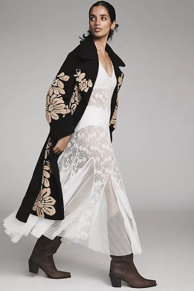 Farm Rio Bold Flowers Wool Blend Coat In Black