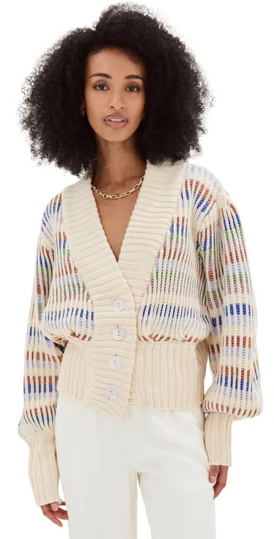 Farm Rio Striped Ribbed-knit Cardigan In Neutral
