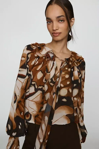 Farm Rio Borbofly Multicolor Blouse In Brown