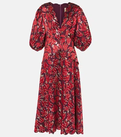 FARM RIO BOSSA BANANA JACQUARD MIDI DRESS