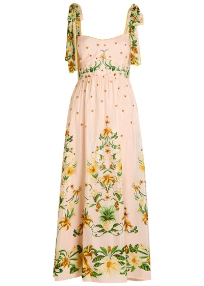 Farm Rio Botanical Beauty Floral Cotton-blend Midi Dress In Pink