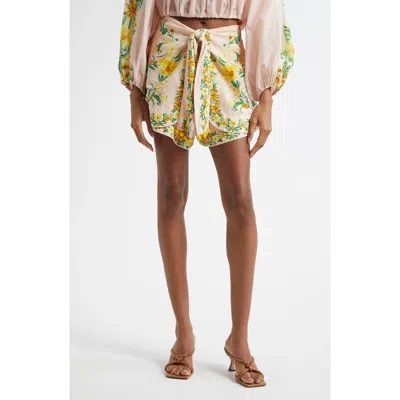 Farm Rio Botanical Beauty Tie Waist Shorts In Pink