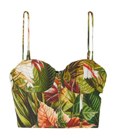 Farm Rio Botanical Forest Cropped Floral-print Linen-blend Top In Multi