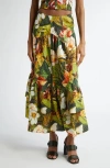 Farm Rio Botanical Forest Asymmetric Yoke Midi Skirt Botanical Forest Multicolor In Botanical Forest Mul