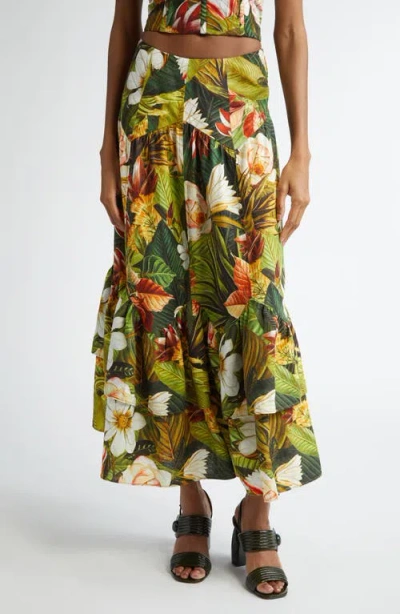 FARM RIO FARM RIO BOTANICAL FOREST LINEN BLEND MAXI SKIRT