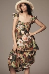 Shop Farm Rio Botanical Forest Ruffled-strap Midi Dress In Beige