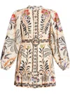 Farm Rio 'mandala' Multicolor Mini Dress With Round Neck And All-over Floral Print In Neutrals