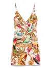 Farm Rio Into The Jungle Print Linen Blend Wrap Minidress In Pink