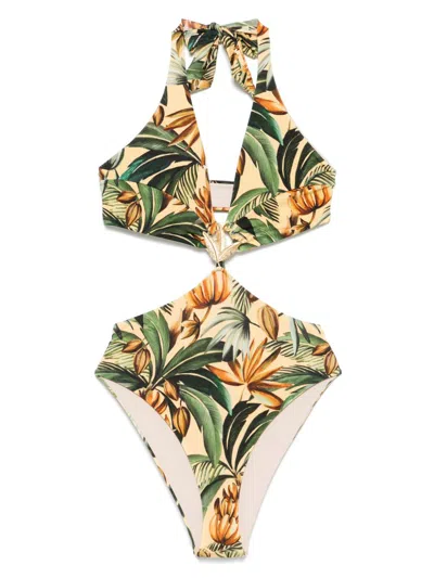 Farm Rio Botanical-print Swimsuit In Yellow