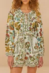Farm Rio Botanicals Belted Romper In Off-white In Multi