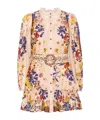 Farm Rio 'beauty Bouquet' Multicolor Mini Dress With Lace Collar And All-over Floral Print In Nude
