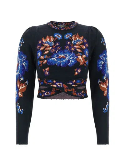 Farm Rio Bow Garden Floral-inlay Top In Black