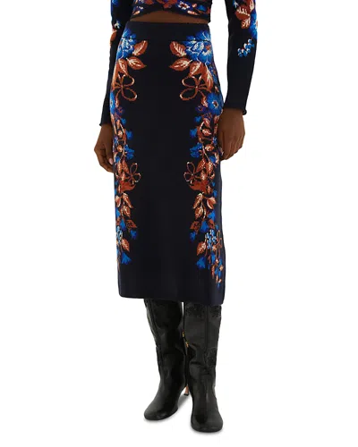 Farm Rio Bow Garden Knit Midi Skirt In Black