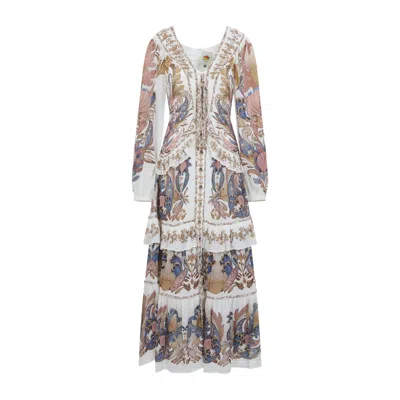 Farm Rio Braid Details Long Dress In Multi