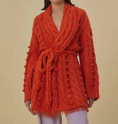 Farm Rio Orange Braided Knit Cardigan