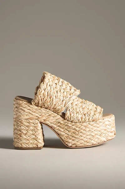 Farm Rio Braided Raffia Platform Slide Sandals In Beige
