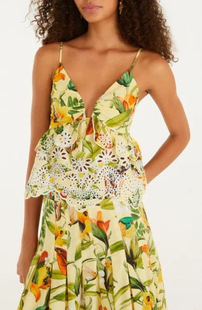 Farm Rio Brasil Collage Eyelet Lace Top In Green