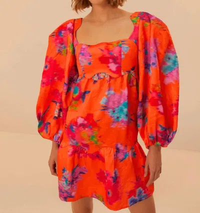 Farm Rio Brocade Mini Dress In Bouquet Ikat Orange In Multi