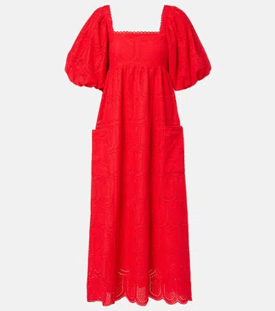 Farm Rio Broderie Anglaise Cotton Midi Dress In Red