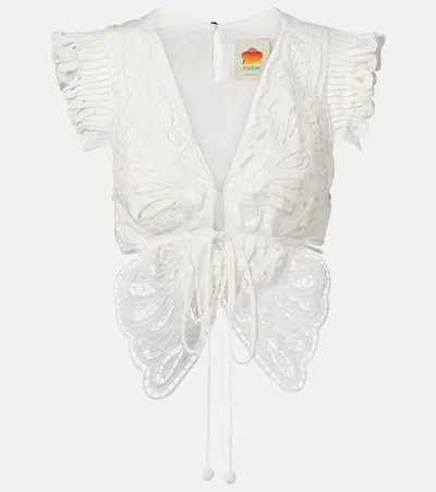 Farm Rio Butterfly Broderie Anglaise Cotton Blouse In White