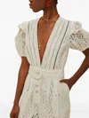 Farm Rio Broderie-anglaise Puff-sleeve Jumpsuit In White