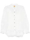 Farm Rio Swan Lake Guipure Lace Button-up Shirt In White