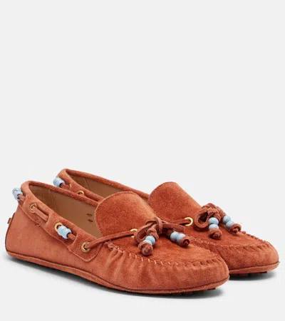 Farm Rio Beaded Suede Boat Shoes In Brown