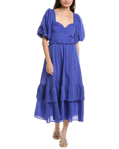 Farm Rio Bubble Sleeve Midi Dress In Blue