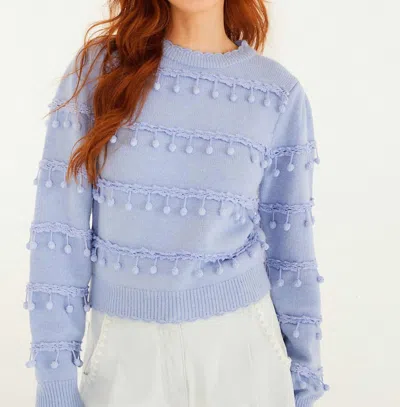 Farm Rio Bubble Trim Knit Sweater In Blue