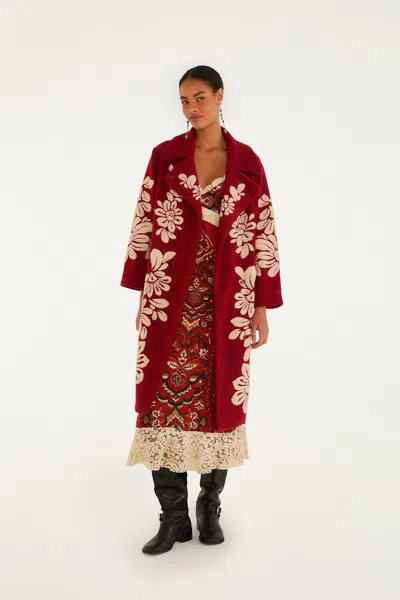 FARM RIO BURGUNDY BOLD FLOWERS FLEECE