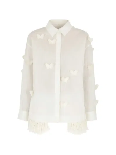 Farm Rio Butterfly Fringe Shirt In White