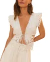 Farm Rio Butterfly Broderie Anglaise Cotton Blouse In Off-white