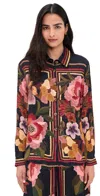 Farm Rio Chenille Flowers Long-sleeve Buttondown Blouse In Black