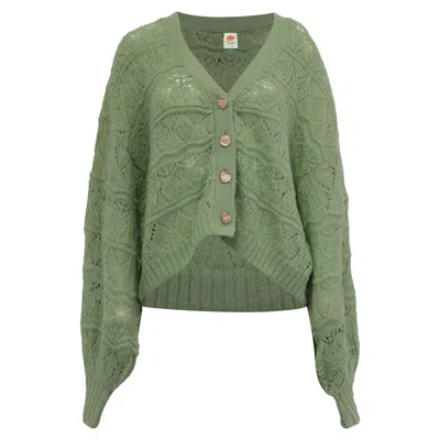 Farm Rio Buttoned Knitted Cardigan In Green Acrylic