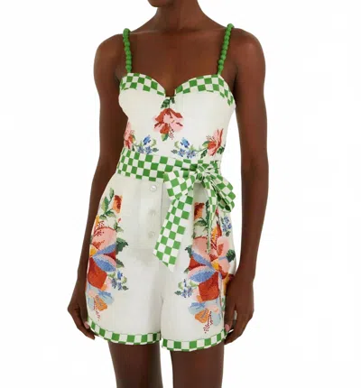 Farm Rio Calm Breeze Beaded Straps Belted Romper In Off White
