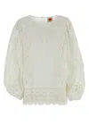 Farm Rio White Blouse With Puffed Sleeves In Techno Fabric Woman