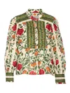 Farm Rio Garden Tapestry Print Popover Shirt In Green
