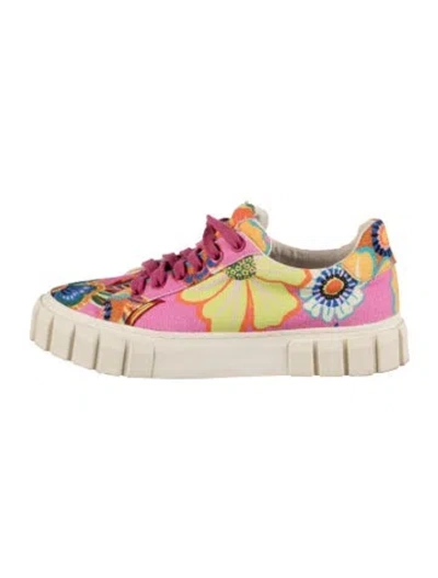 Pre-owned Farm Rio Canvas Floral Print Athletic Sneakers In Pink
