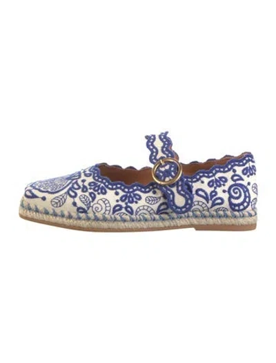 Pre-owned Farm Rio Canvas Floral Print Espadrilles In Blue