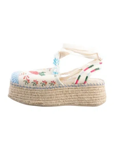 Pre-owned Farm Rio Canvas Floral Print Espadrilles In Neutrals