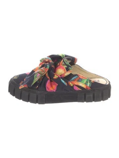 Pre-owned Farm Rio Canvas Floral Print Mules In Black