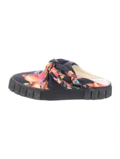 Pre-owned Farm Rio Canvas Floral Print Mules In Blue