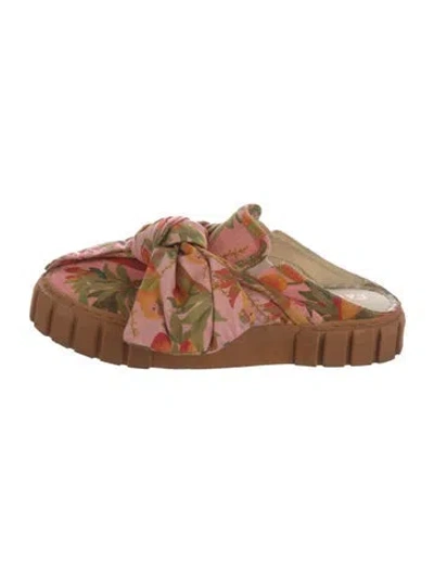 Pre-owned Farm Rio Canvas Floral Print Mules In Pink