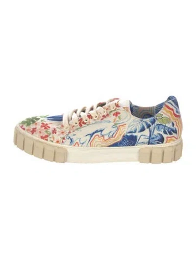 Pre-owned Farm Rio Canvas Floral Print Sneakers In White
