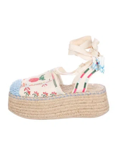 Pre-owned Farm Rio Canvas Printed Espadrilles In Neutral