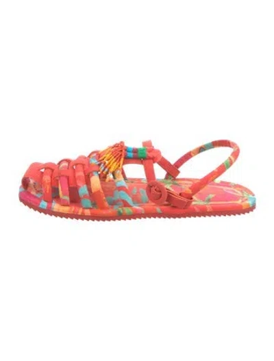 Pre-owned Farm Rio Canvas Printed Flats In Red