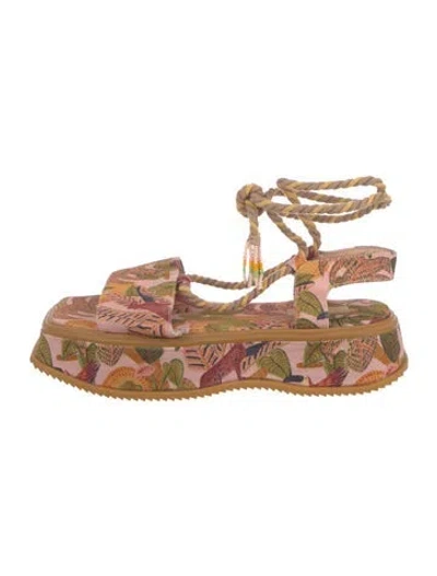Pre-owned Farm Rio Canvas Printed Gladiator Sandals In Pink