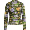 Farm Rio Capri Floral Mock Neck Long Sleeve Jersey Top In Capri Floral Black