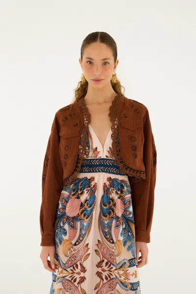 Farm Rio Caramel Richelieu Cropped Leather Jacket In Brown