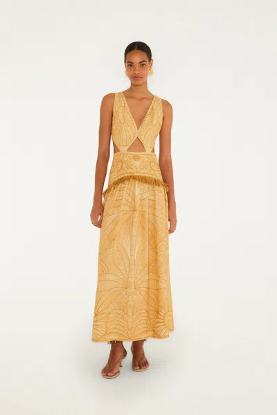 Farm Rio Caramel Usiacuri Cut-out Lenzing Ecovero Euroflax Maxi Dress In Yellow